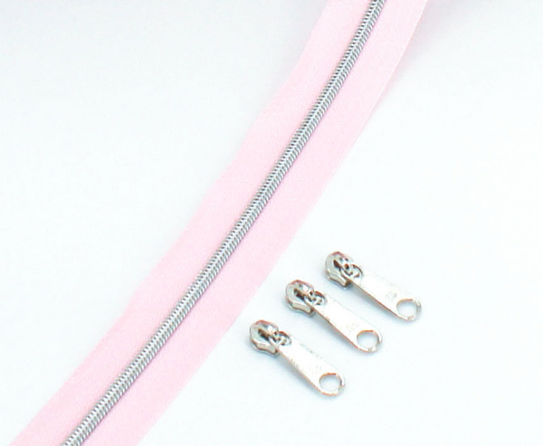 Endlosreißverschluss metallisiert schmal hellrosa/silber (1m)